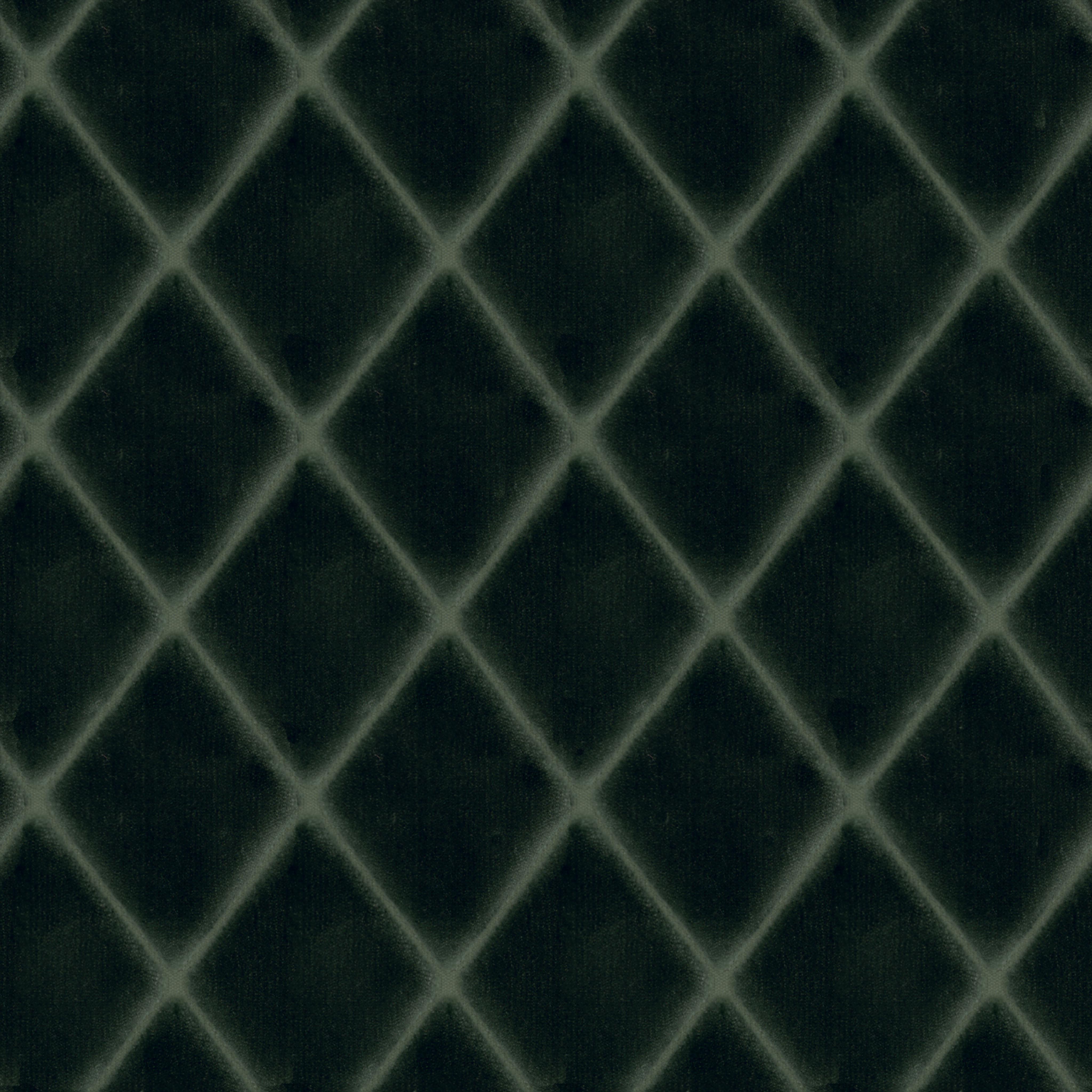 A seamless fabric texture with geometric green velvet units arranged in a None pattern