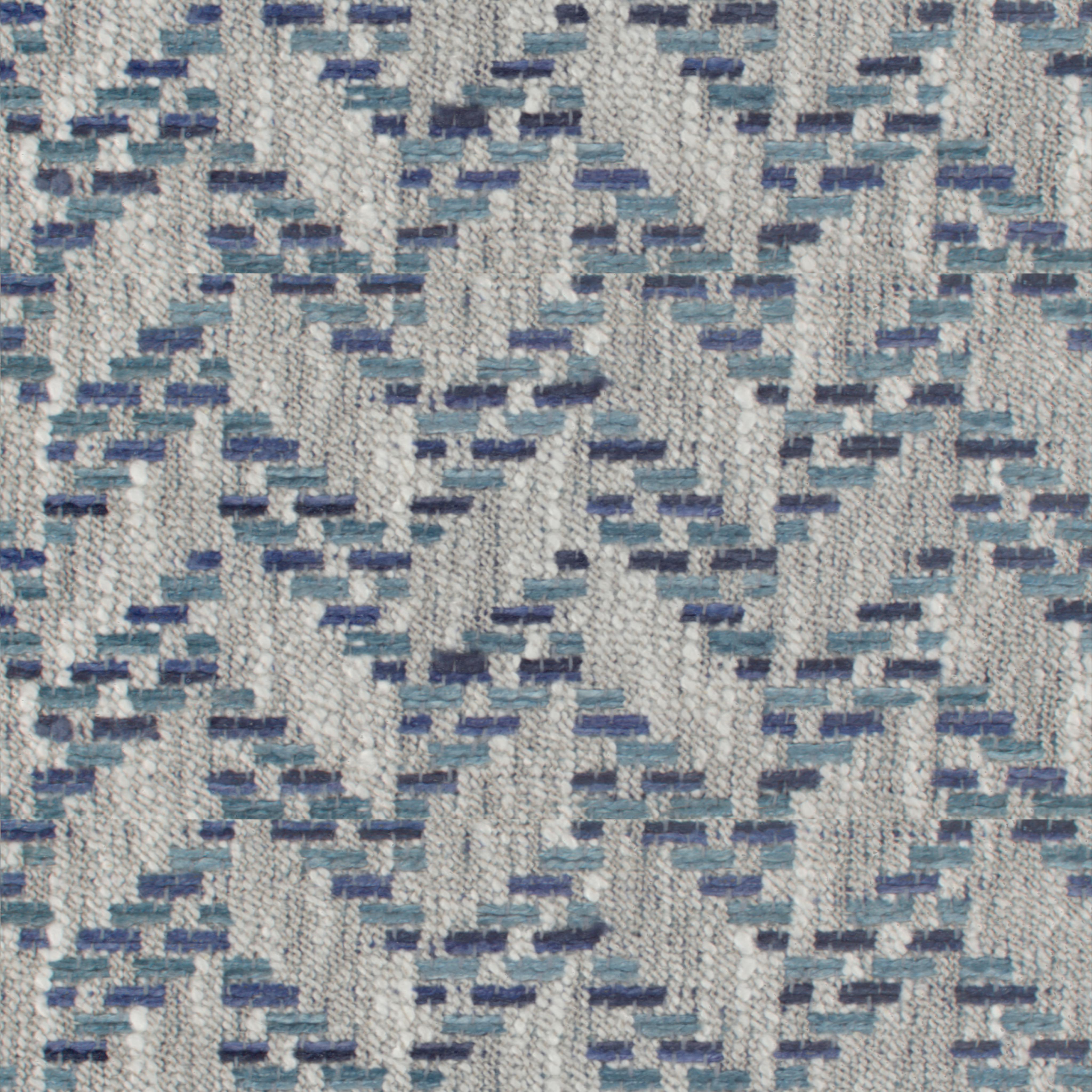 A seamless fabric texture with geometric blue jacquard units arranged in a None pattern
