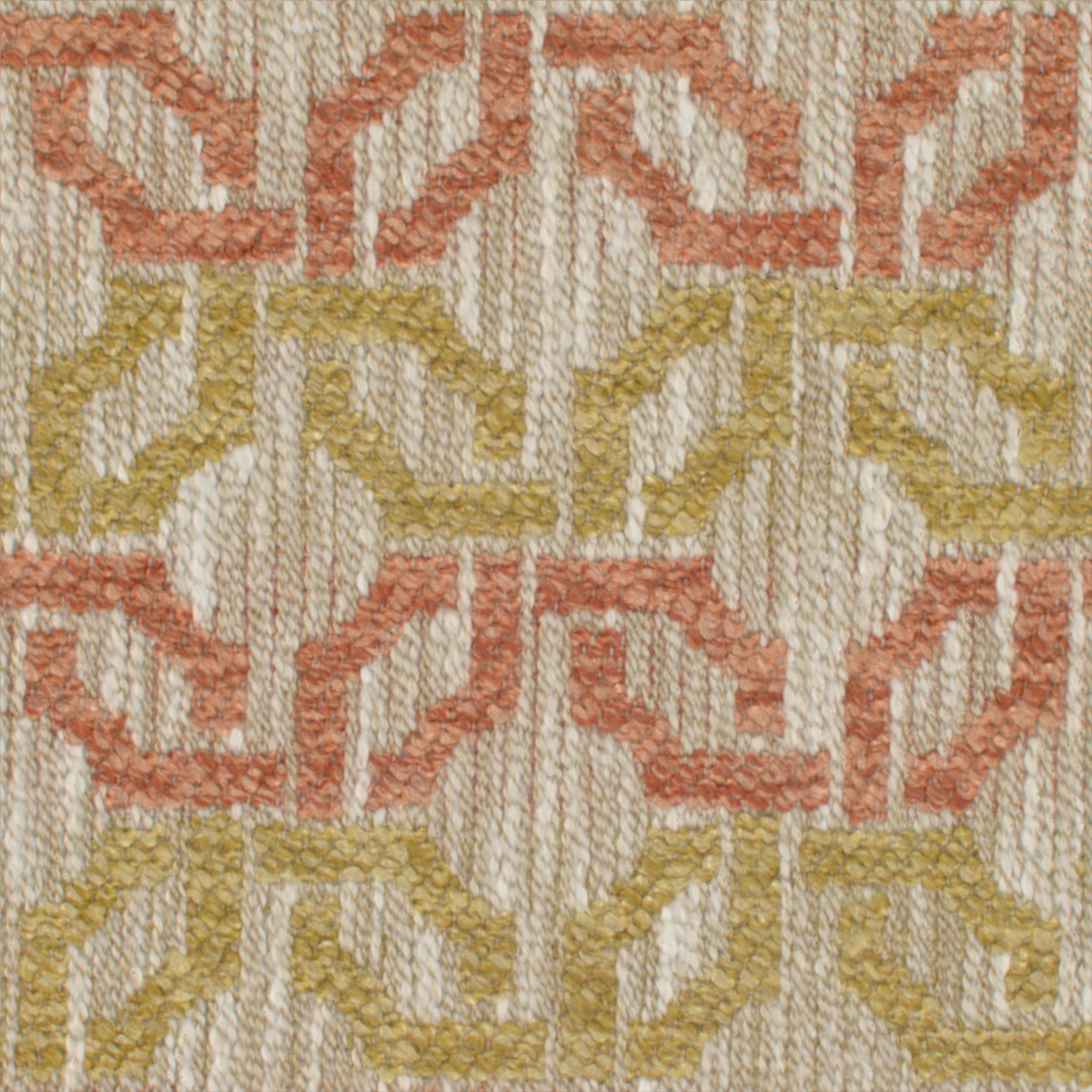 A seamless fabric texture with geometric orange jacquard units arranged in a None pattern