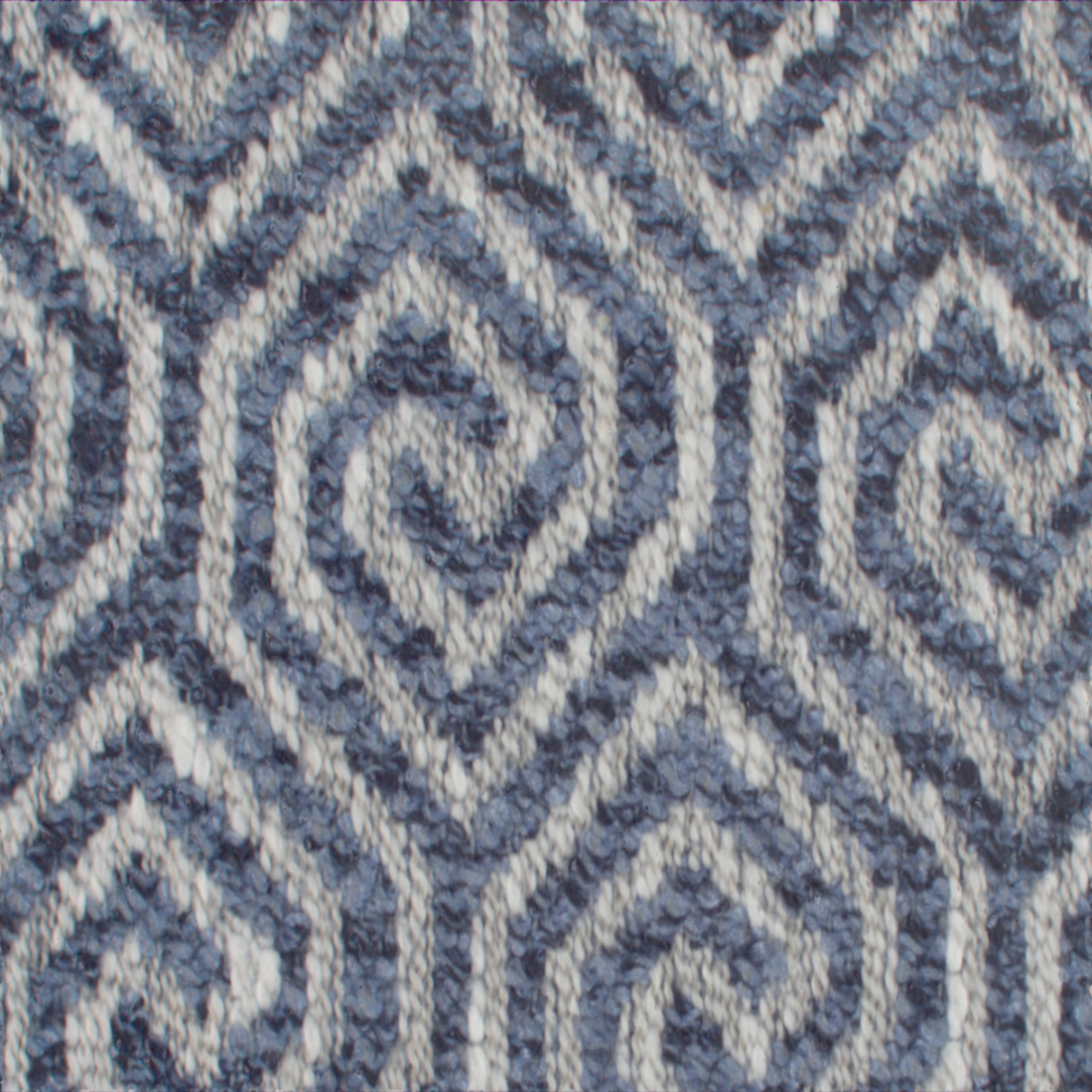 A seamless fabric texture with geometric blue jacquard units arranged in a None pattern