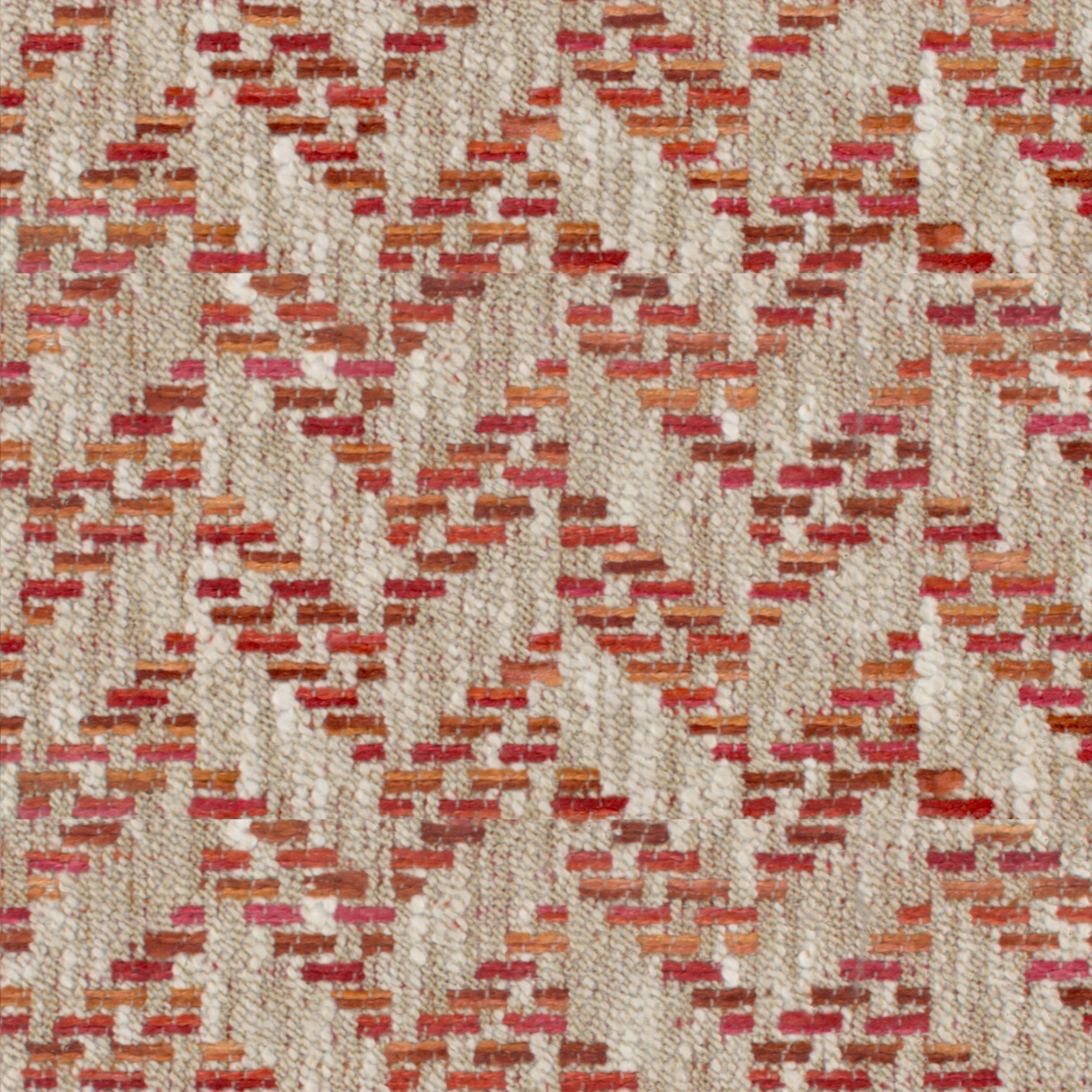 A seamless fabric texture with geometric orange jacquard units arranged in a None pattern