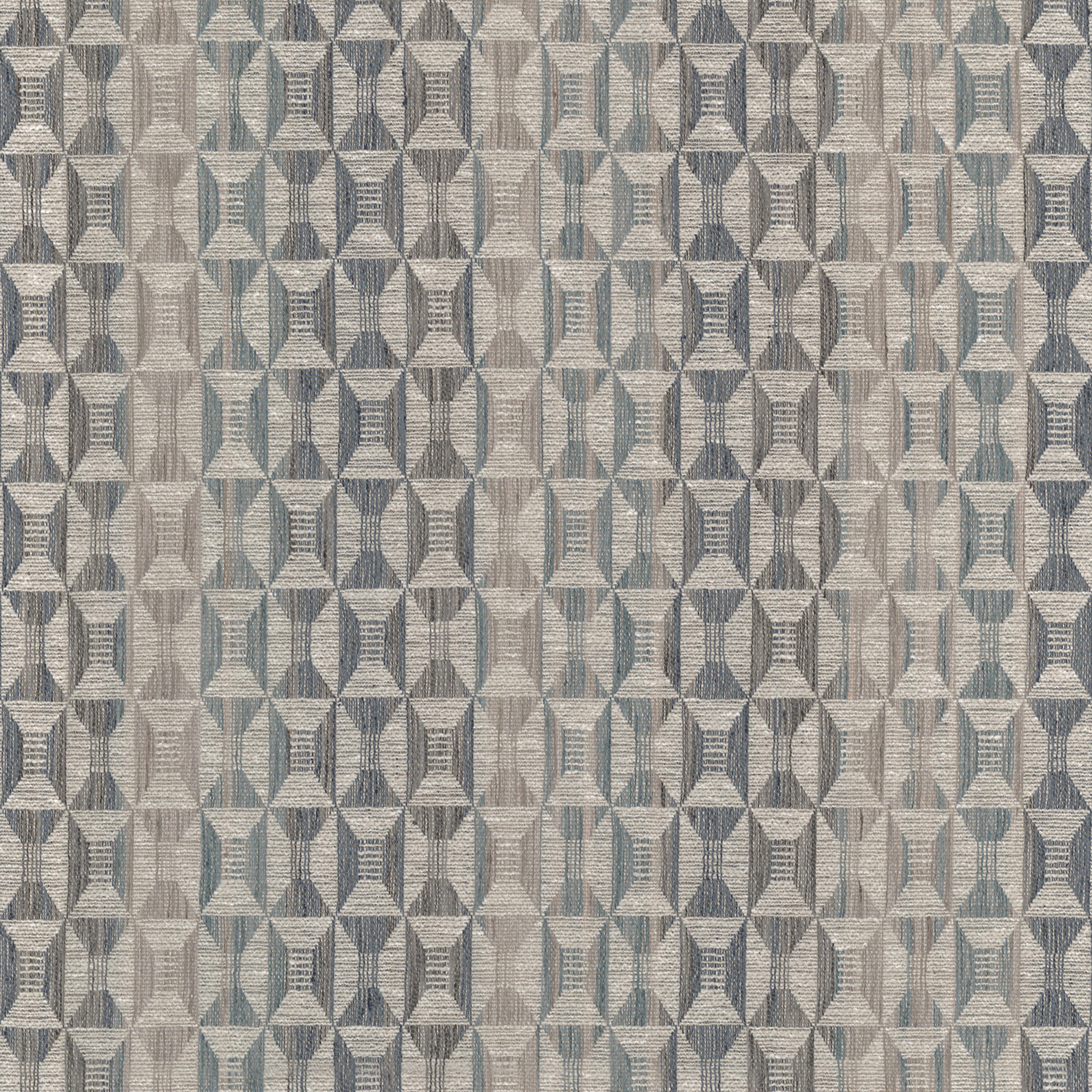 A seamless fabric texture with geometric blue jacquard units arranged in a None pattern