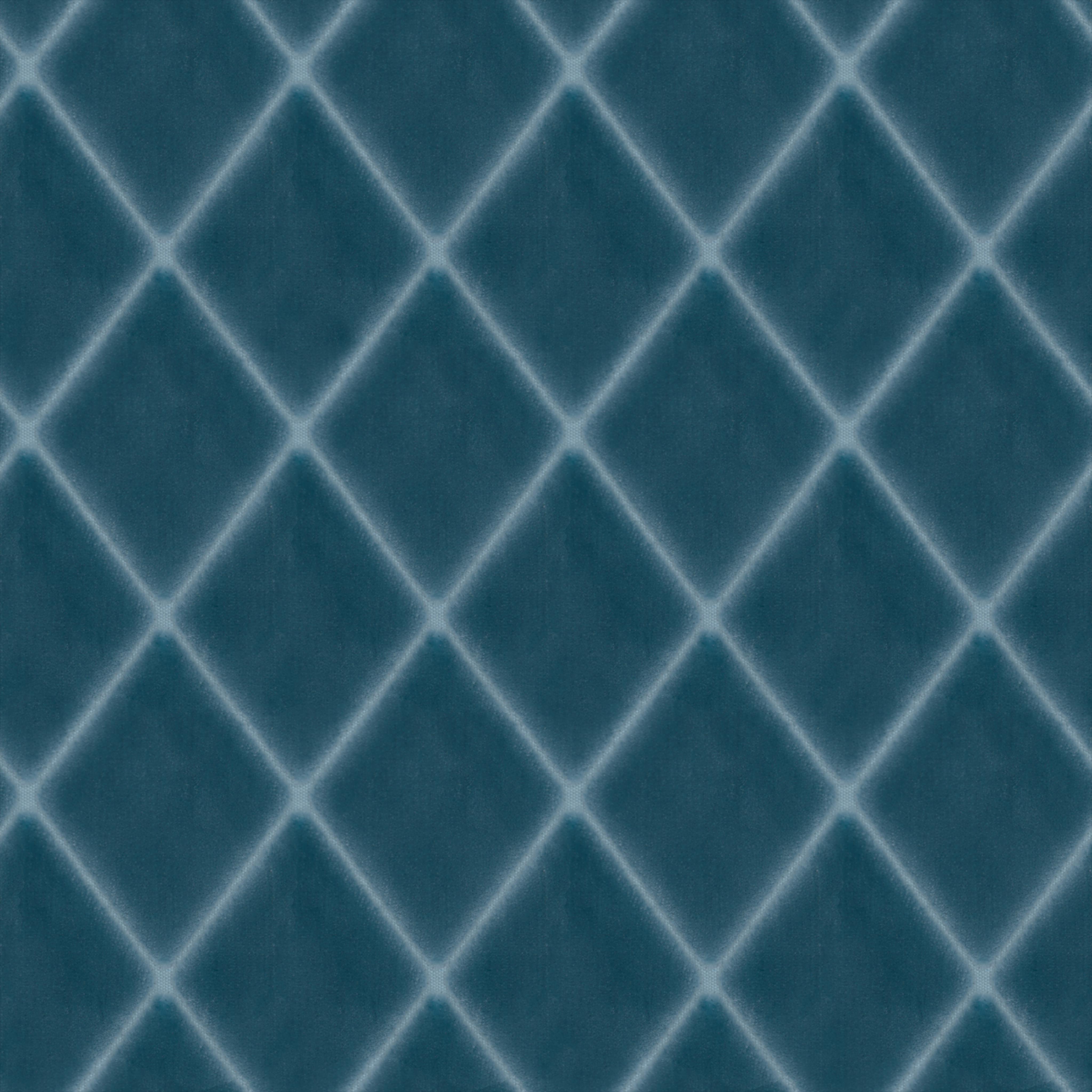 A seamless fabric texture with geometric blue velvet units arranged in a None pattern