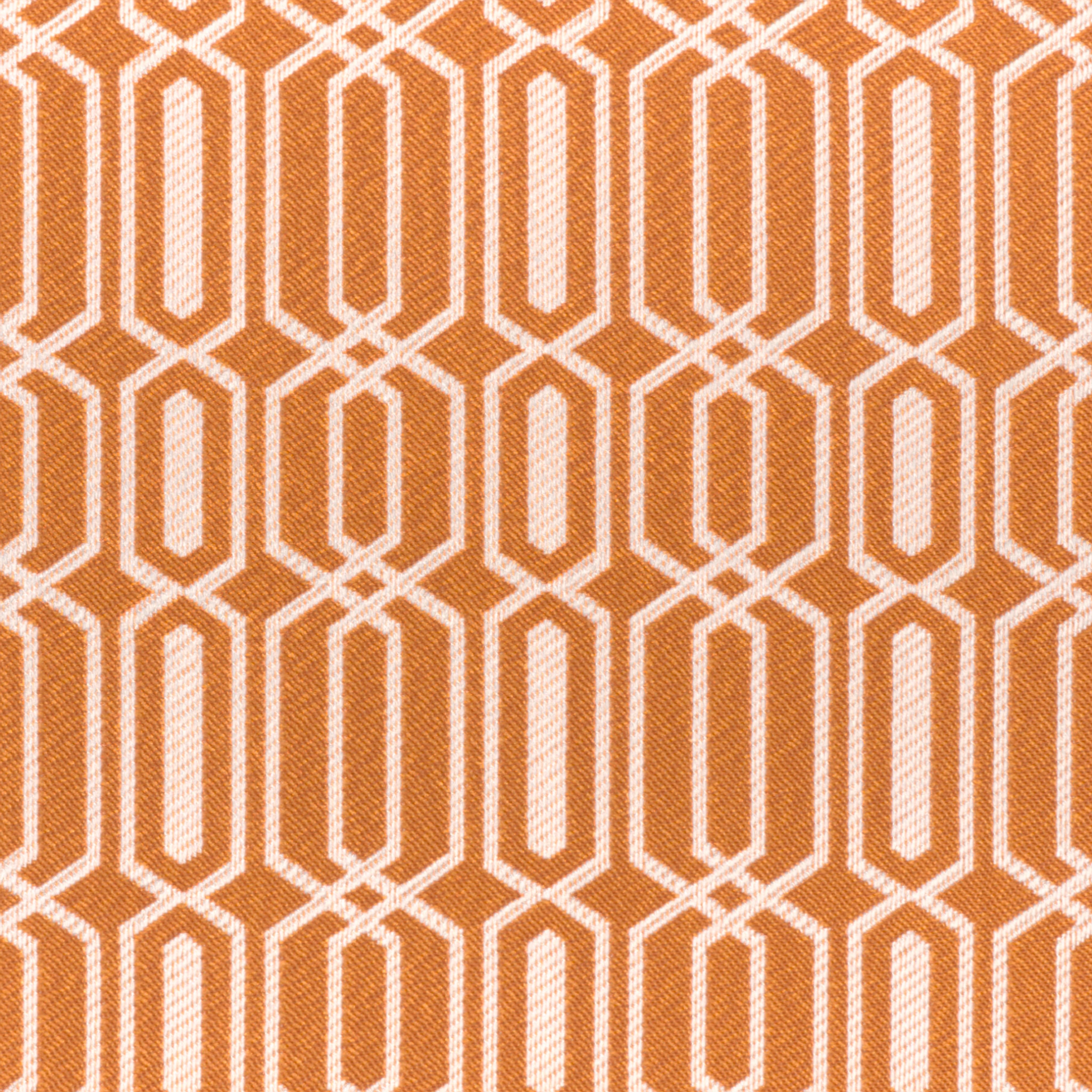 A seamless fabric texture with geometric orange jacquard units arranged in a None pattern