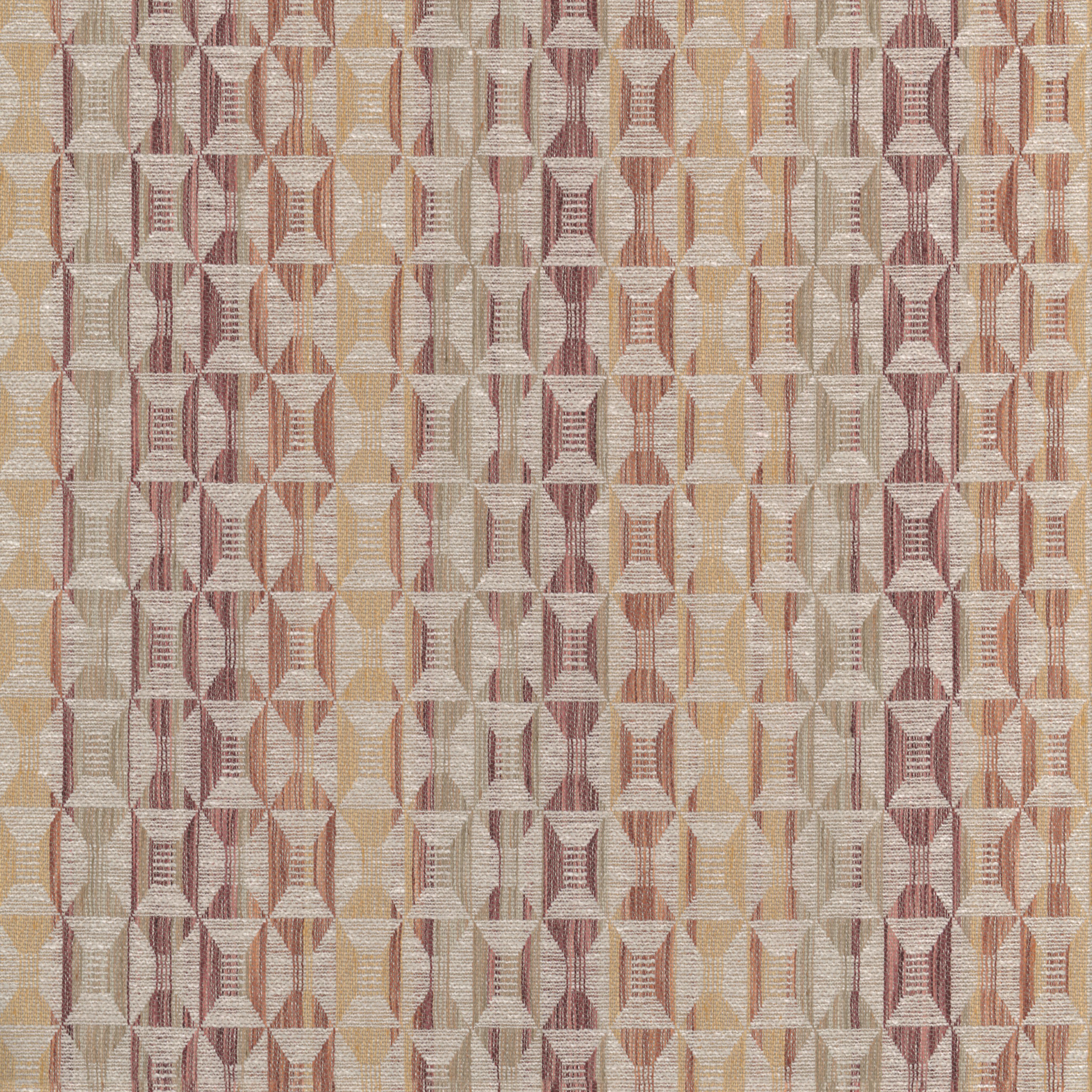 A seamless fabric texture with geometric red jacquard units arranged in a None pattern