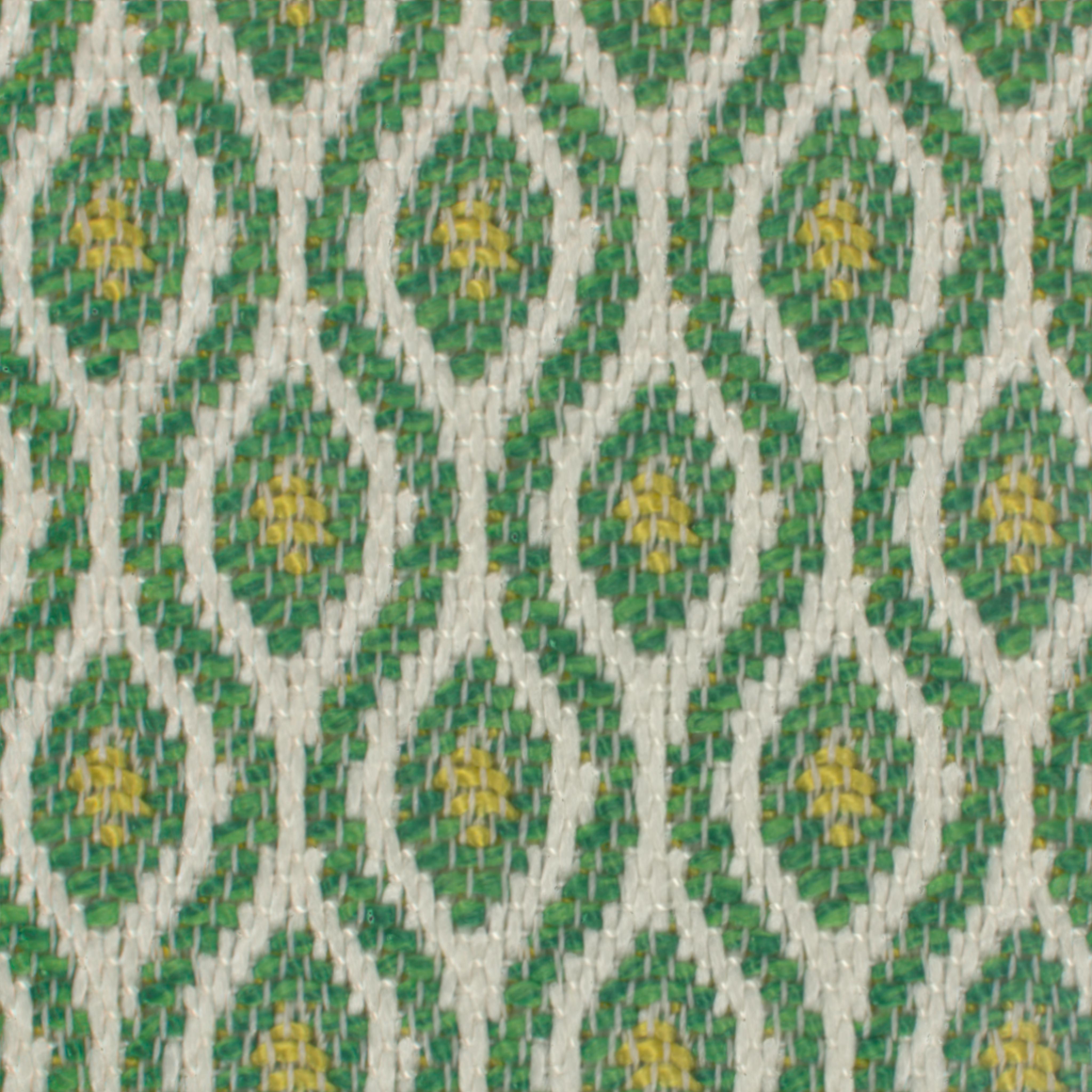 A seamless fabric texture with geometric green jacquard units arranged in a None pattern