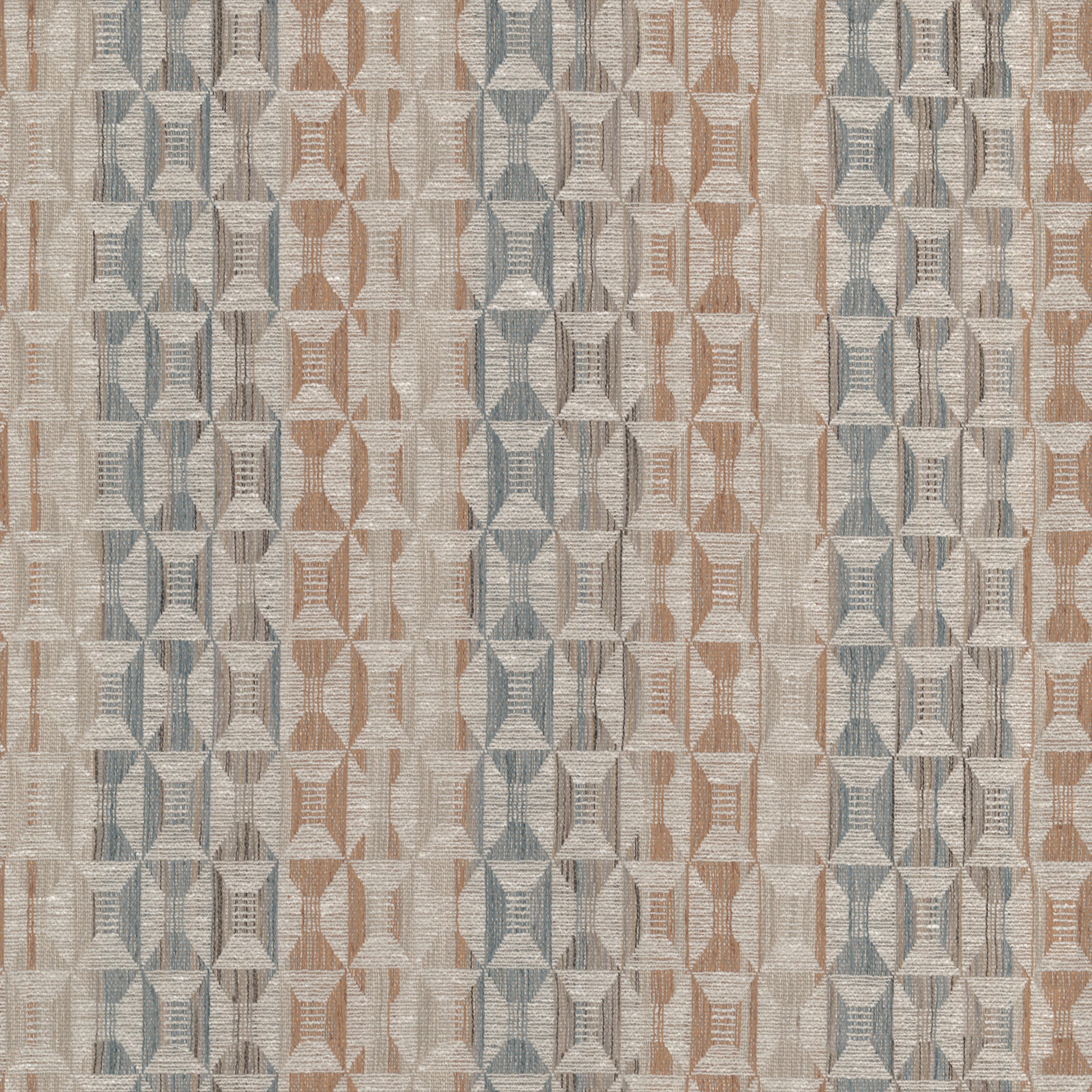 A seamless fabric texture with geometric orange jacquard units arranged in a None pattern