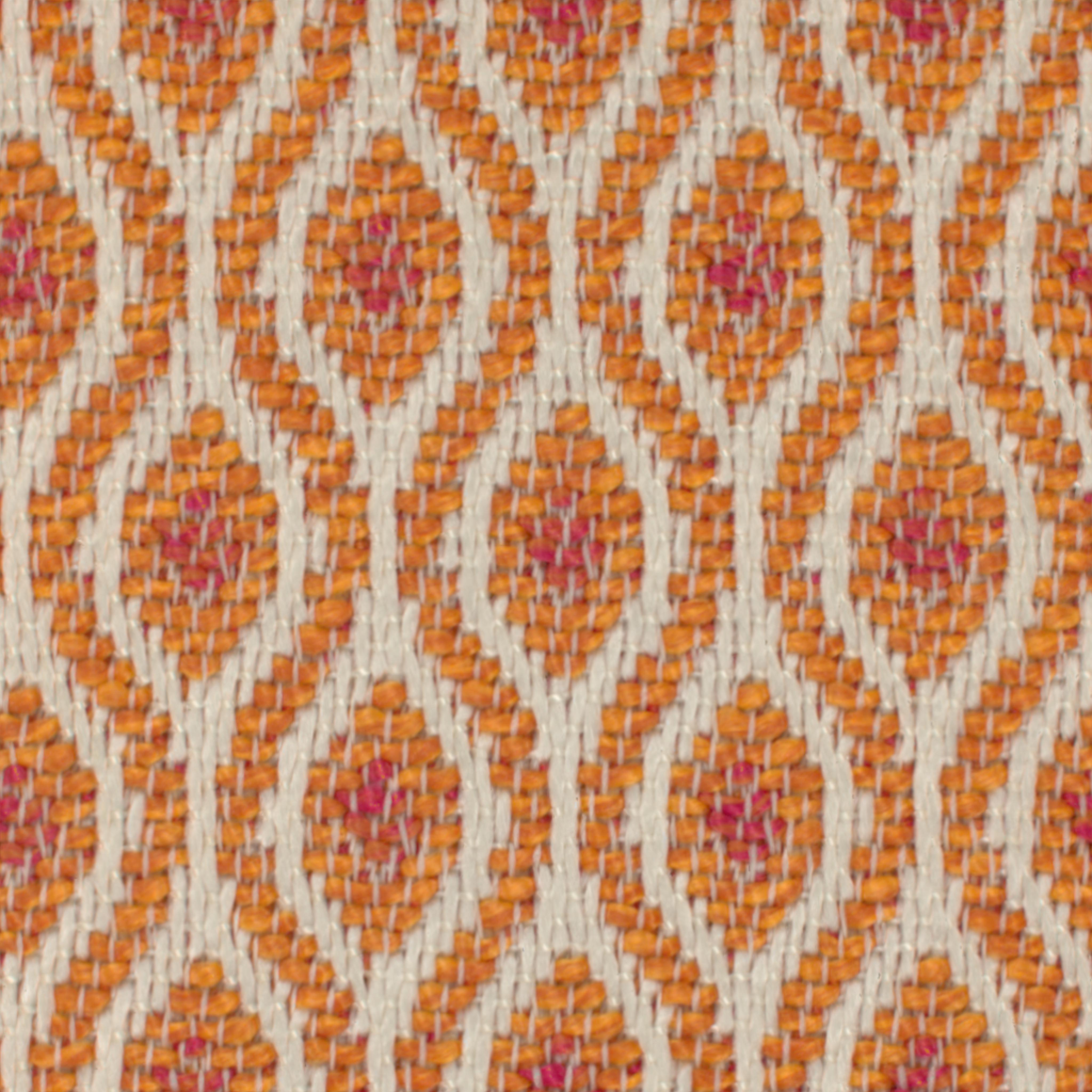 A seamless fabric texture with geometric orange jacquard units arranged in a None pattern
