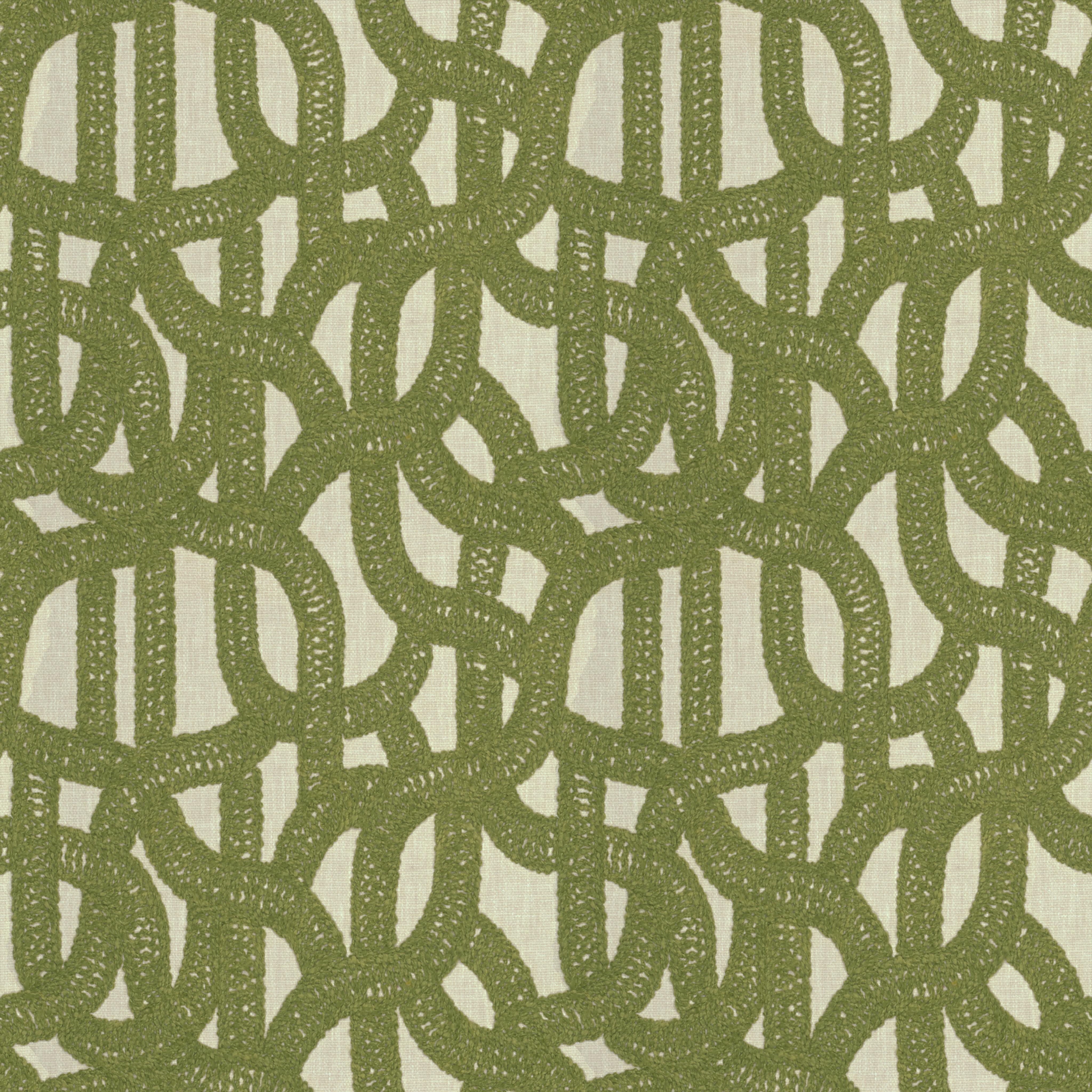 A seamless fabric texture with graphical green embroidery units arranged in a None pattern