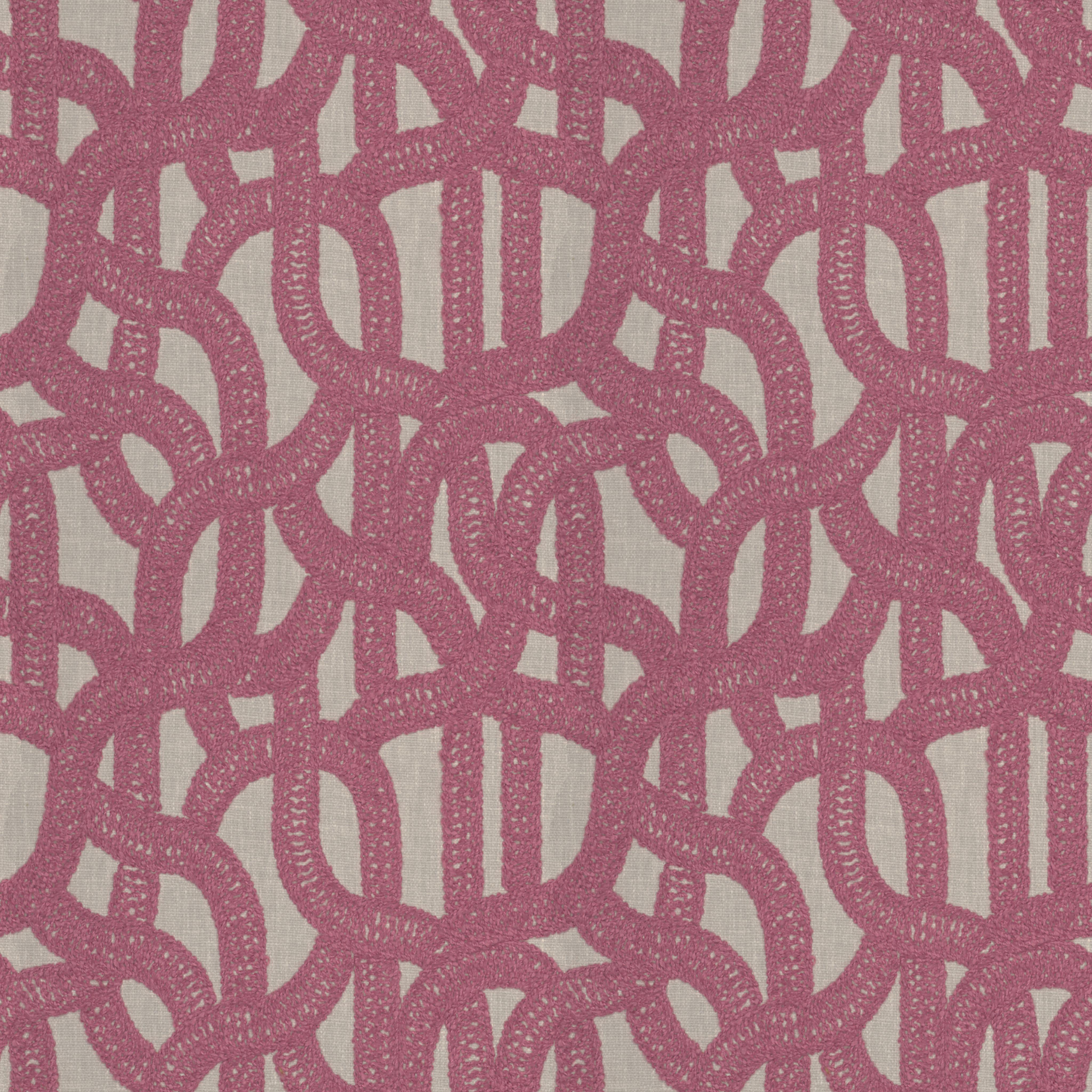 A seamless fabric texture with graphical pink embroidery units arranged in a None pattern