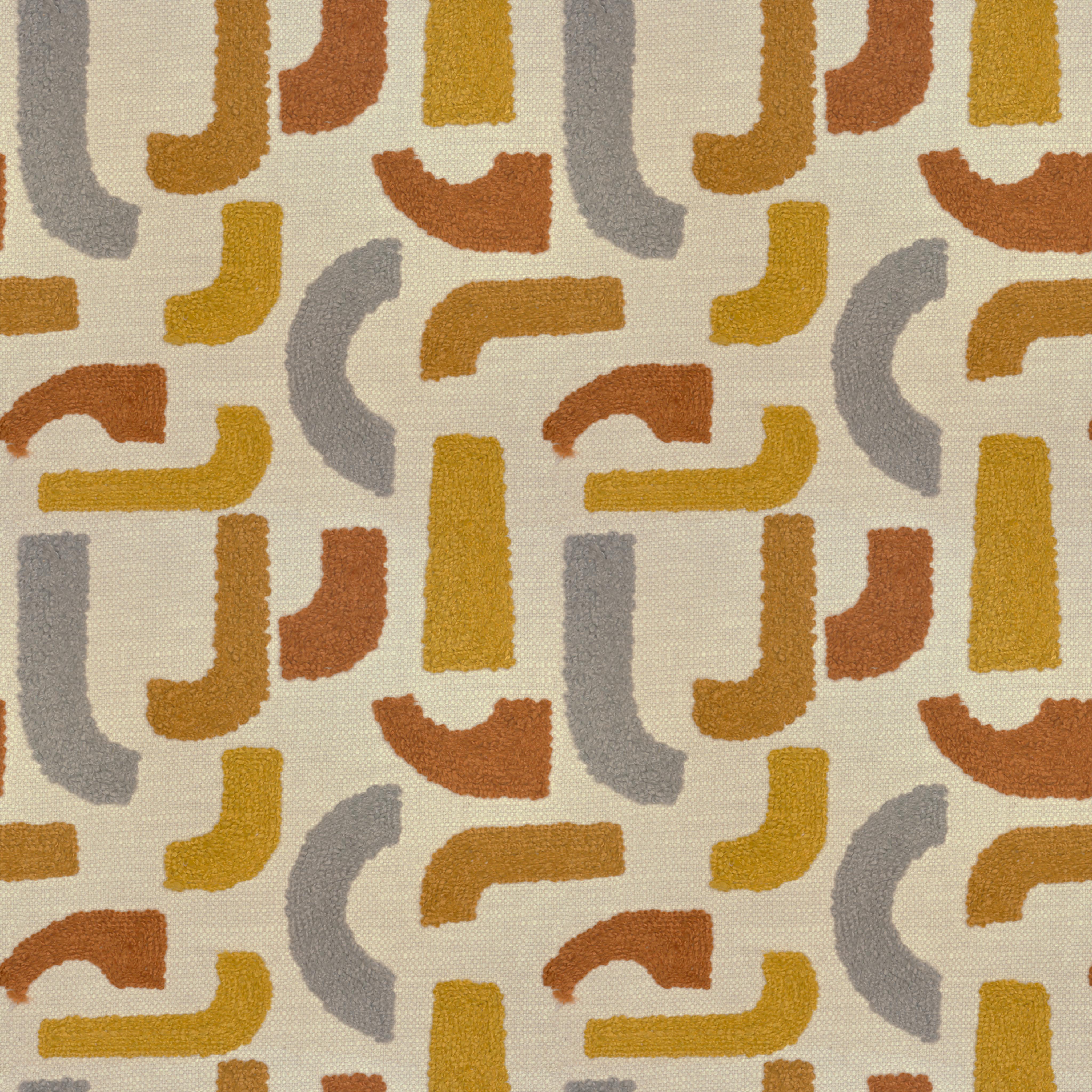 A seamless fabric texture with graphical gold embroidery units arranged in a None pattern