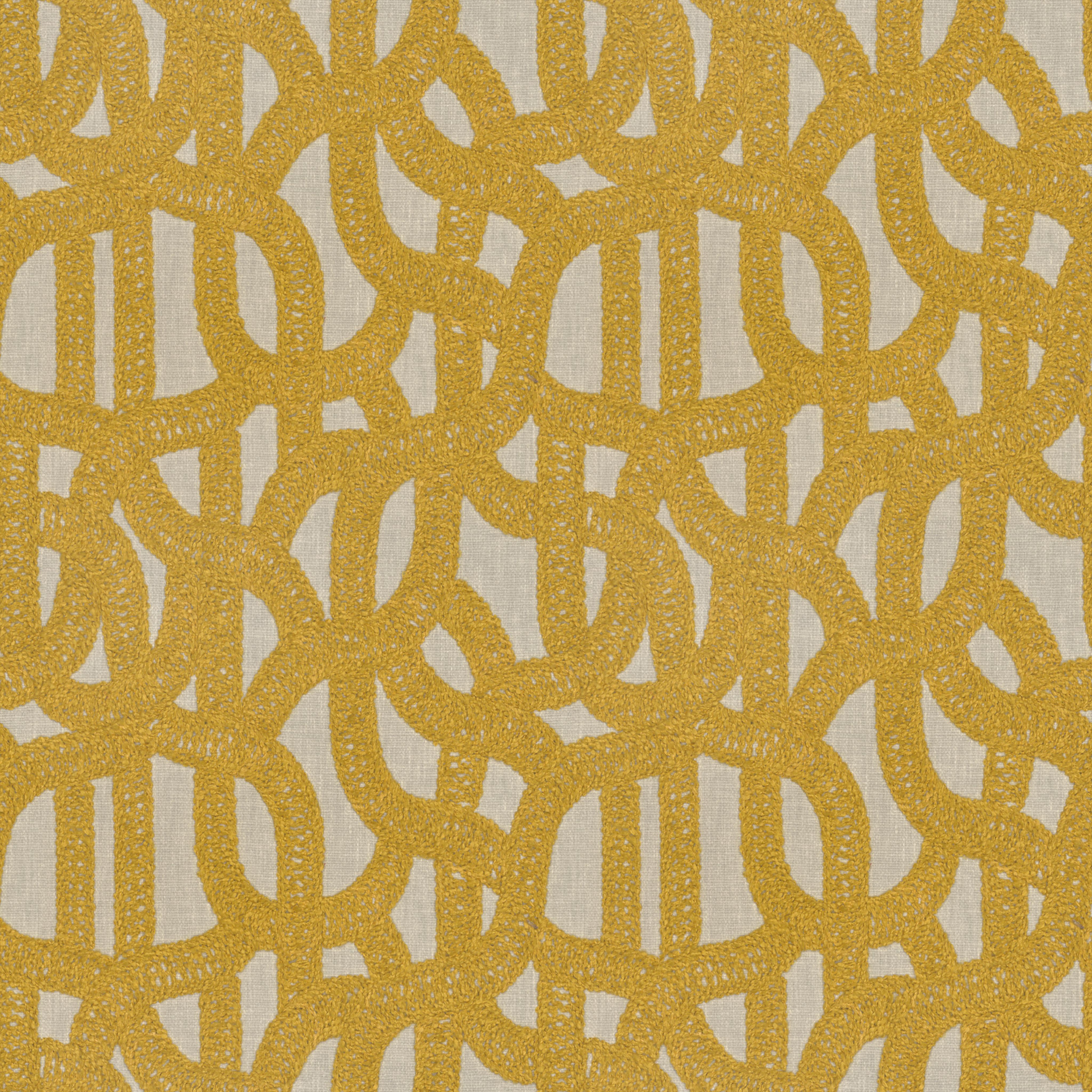 A seamless fabric texture with graphical gold embroidery units arranged in a None pattern