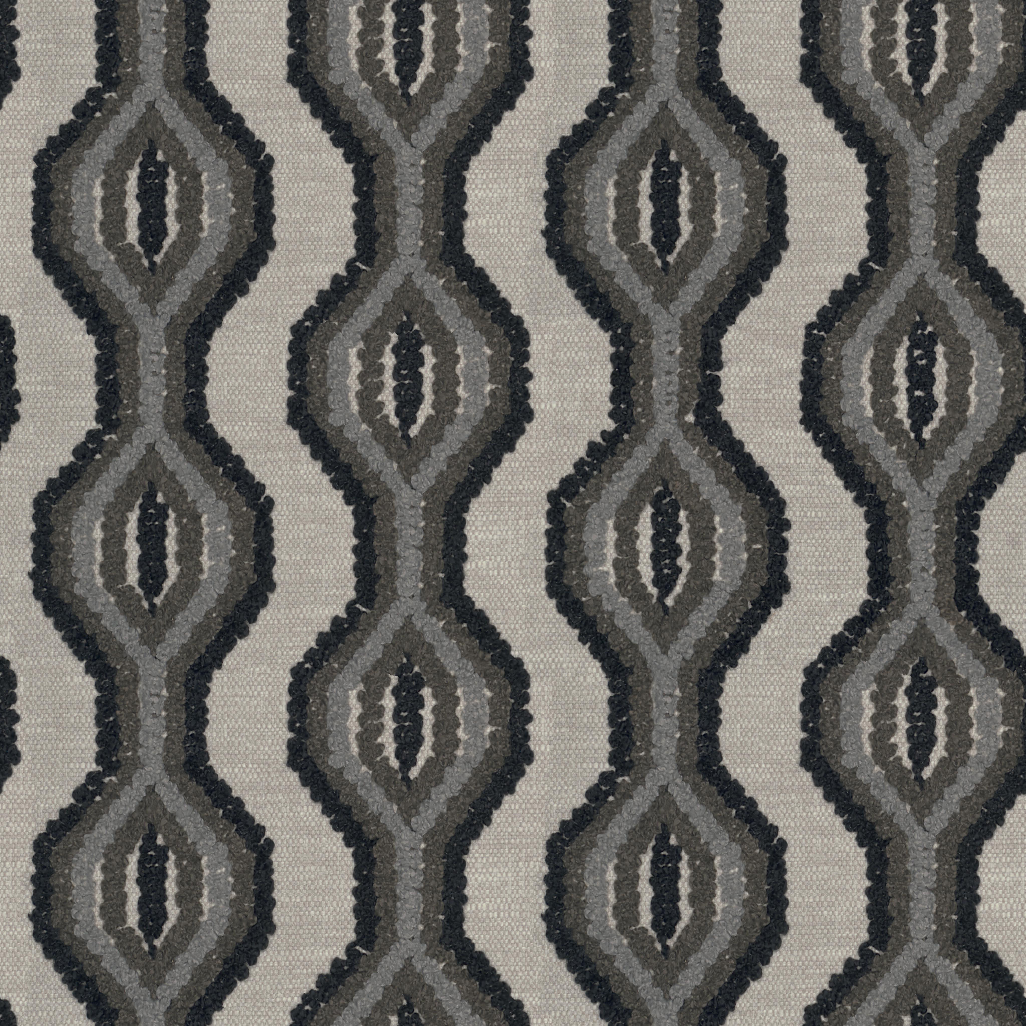 A seamless fabric texture with graphical grey embroidery units arranged in a None pattern