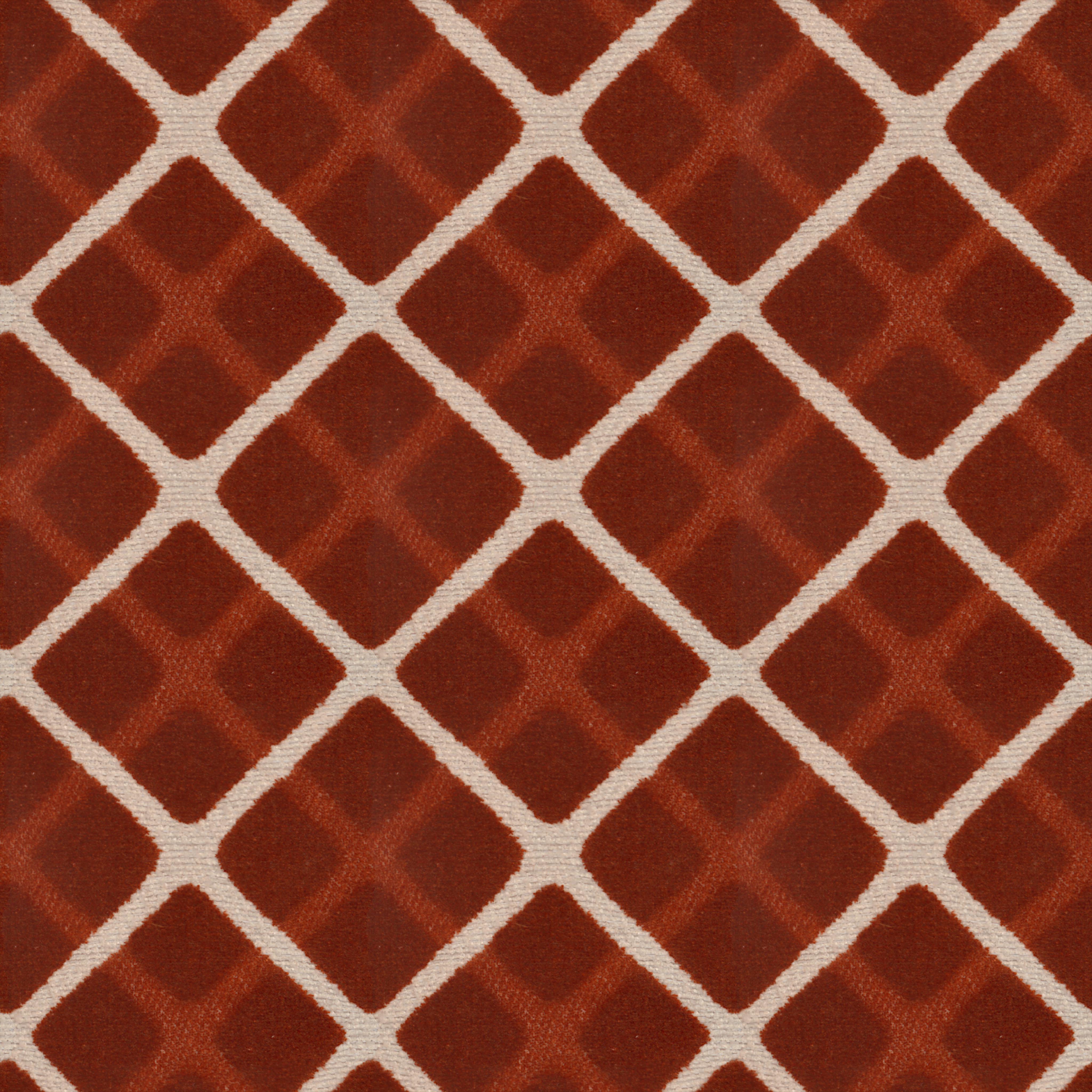 A seamless fabric texture with geometric orange jacquard units arranged in a None pattern