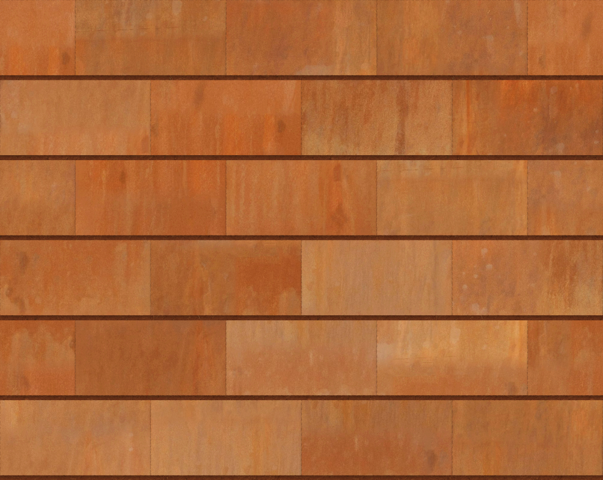 A seamless metal texture with corten steel a sheets arranged in a Stretcher pattern