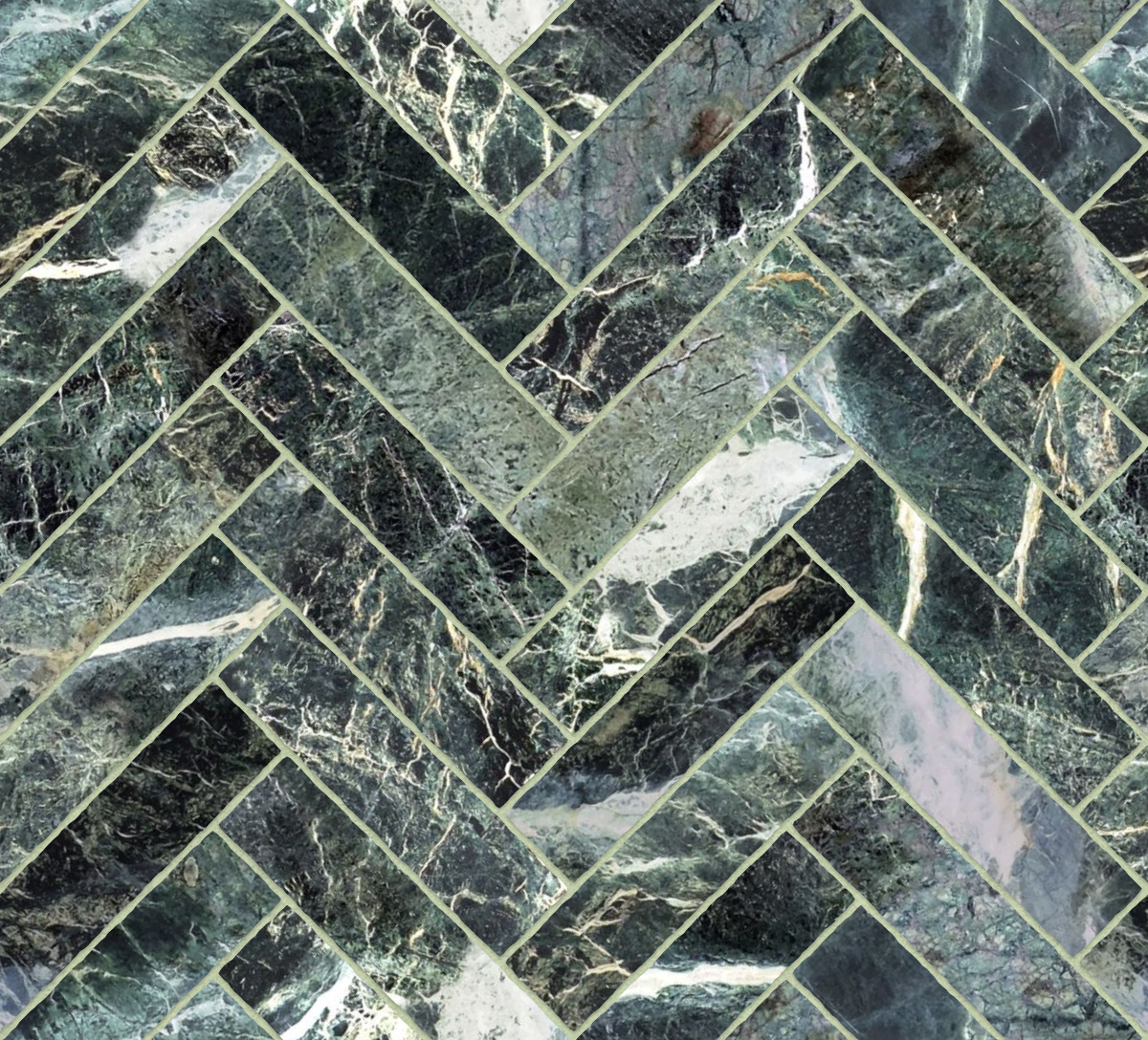 A seamless stone texture with green marble blocks arranged in a Herringbone pattern