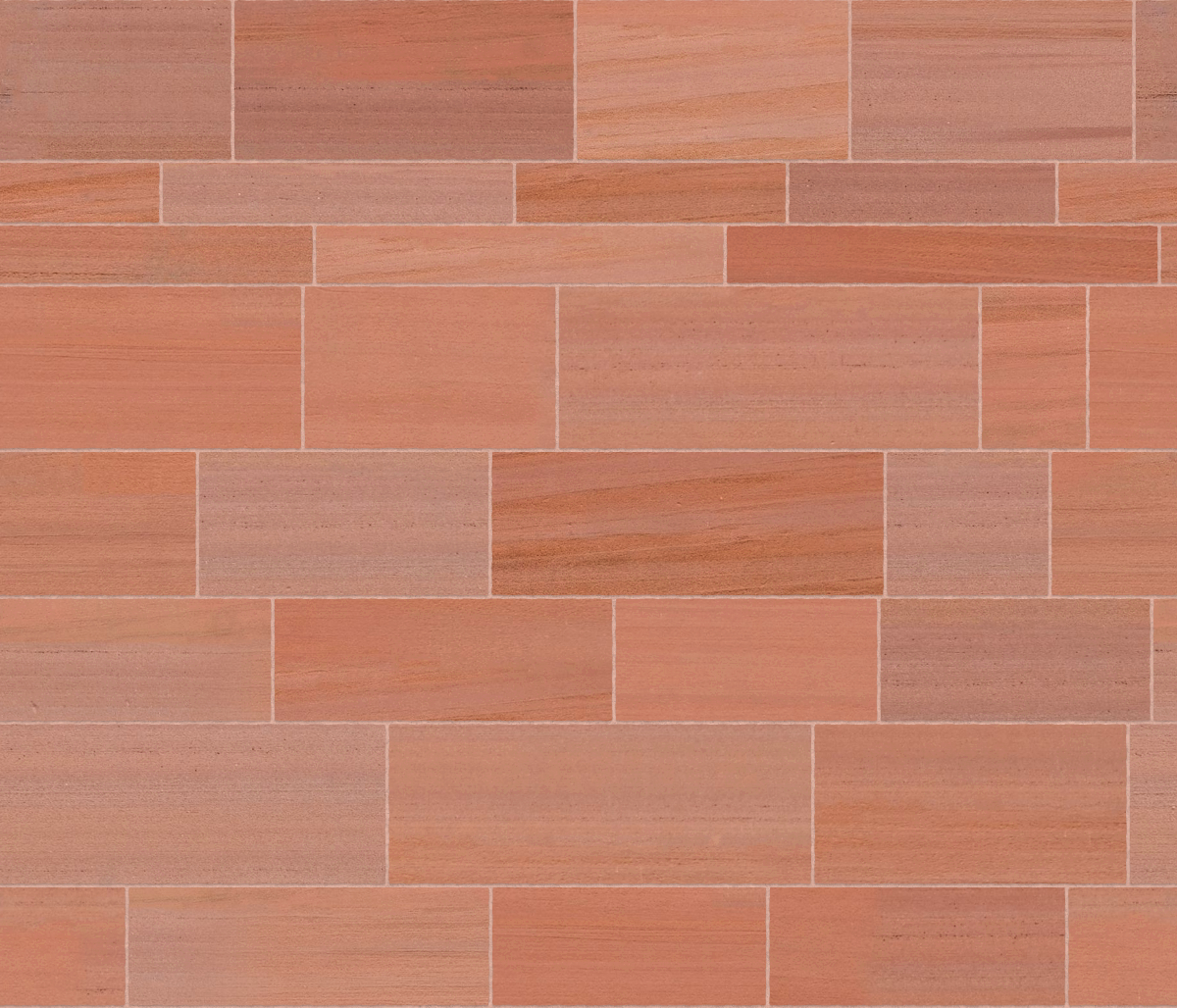 A seamless stone texture with red sandstone blocks arranged in a Ashlar pattern