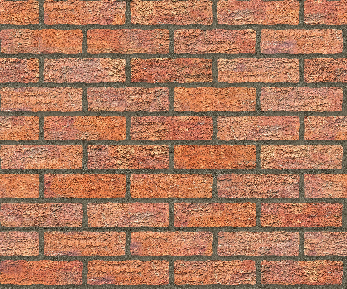 A seamless brick texture with rusticated red brick units arranged in a Stretcher pattern