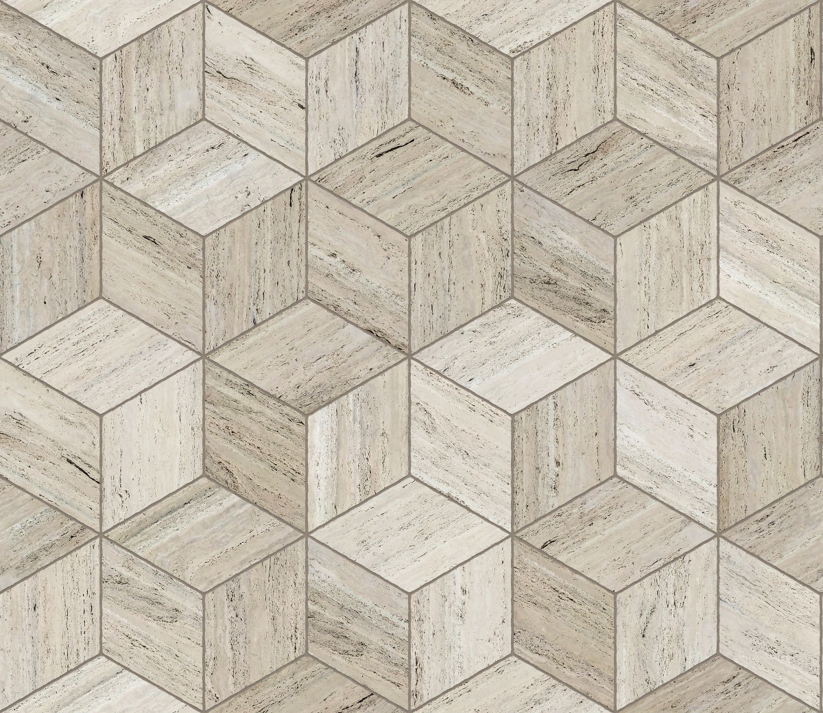 A seamless stone texture with travertine blocks arranged in a Cubic pattern