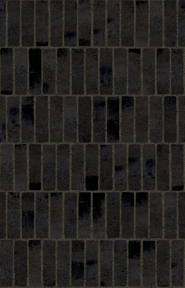 A seamless brick texture with charcoal brick units arranged in a Stretcher pattern