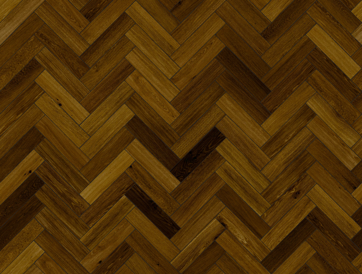 A seamless wood texture with dark stained timber boards arranged in a Herringbone pattern