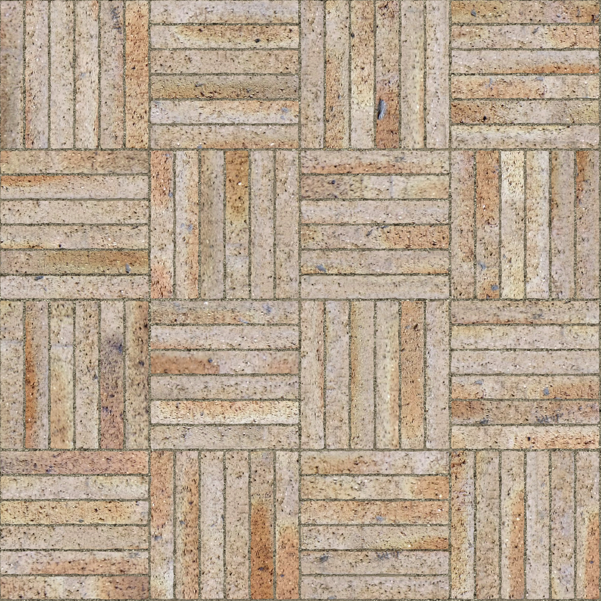 A seamless brick texture with dragfaced brick units arranged in a Basketweave pattern