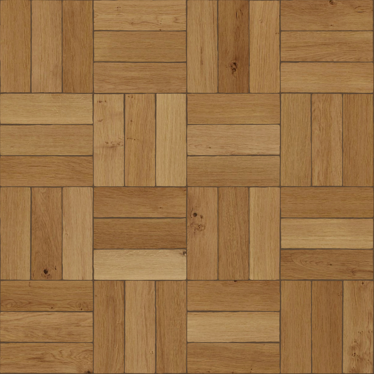 A seamless wood texture with oak boards arranged in a Basketweave pattern