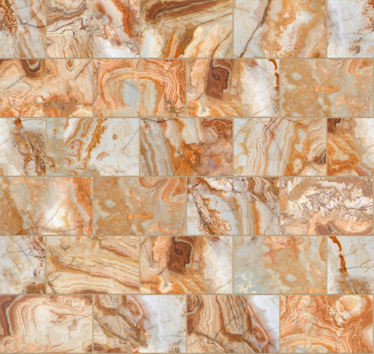 A seamless stone texture with orange marble blocks arranged in a Stretcher pattern
