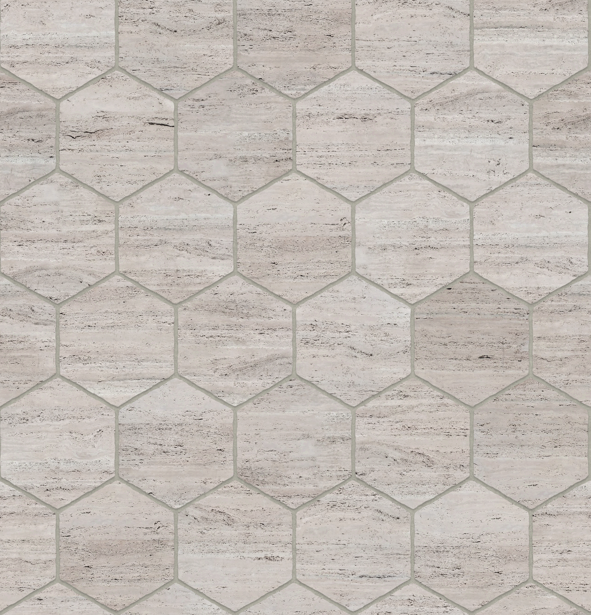 A seamless stone texture with travertine blocks arranged in a Hexagonal pattern