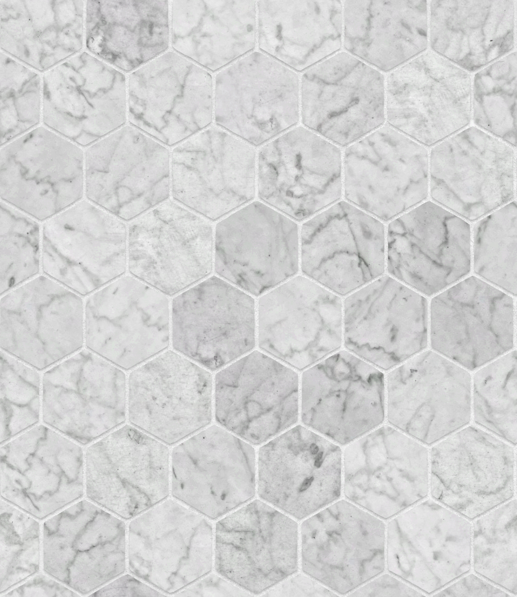 A seamless stone texture with white marble blocks arranged in a Hexagonal pattern