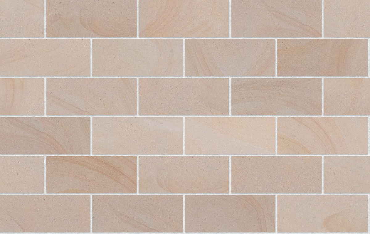 A seamless stone texture with blonde sandstone blocks arranged in a Stretcher pattern