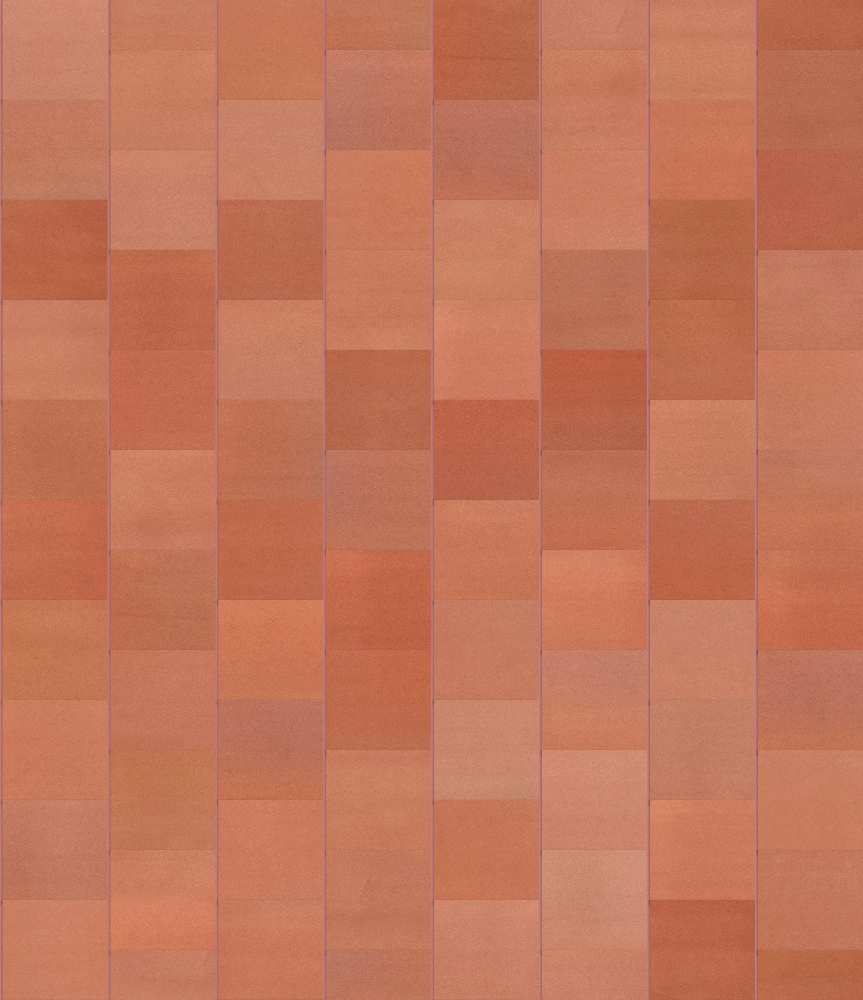 A seamless metal texture with copper sheets arranged in a Stretcher pattern