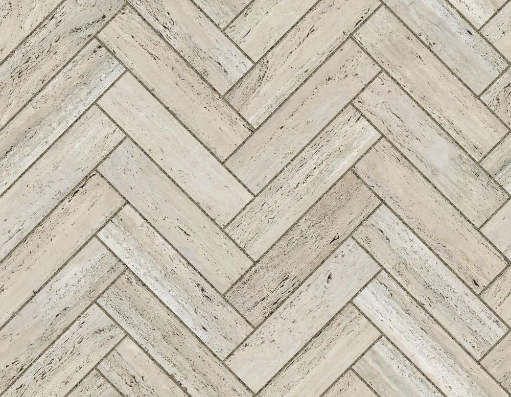 A seamless stone texture with travertine blocks arranged in a Herringbone pattern