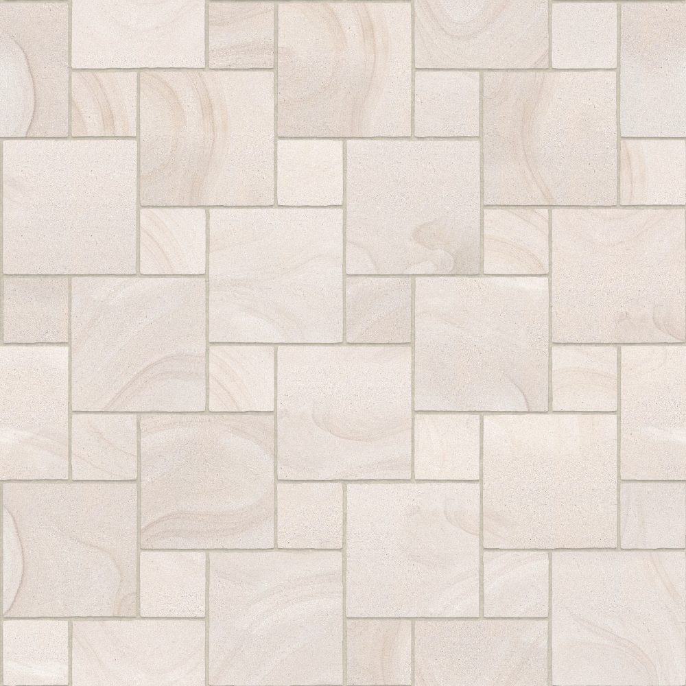 A seamless stone texture with blonde sandstone blocks arranged in a Hopscotch pattern