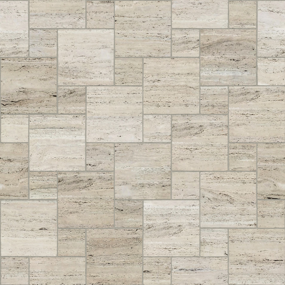 A seamless stone texture with travertine blocks arranged in a Hopscotch pattern