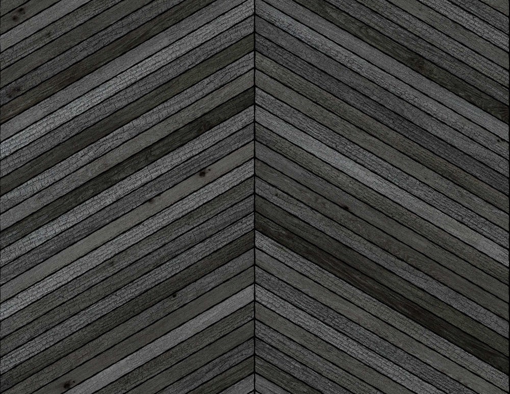 A seamless wood texture with charred timber boards arranged in a Chevron pattern