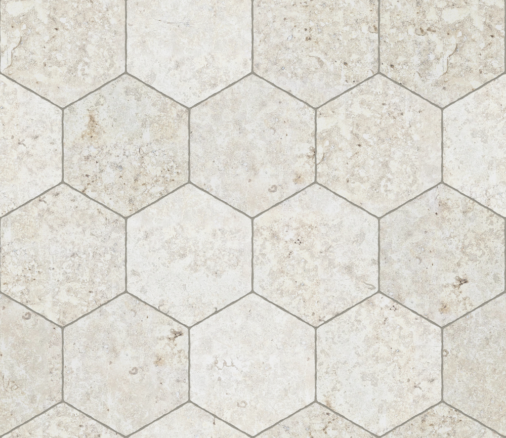 A seamless stone texture with limestone blocks arranged in a Hexagonal pattern
