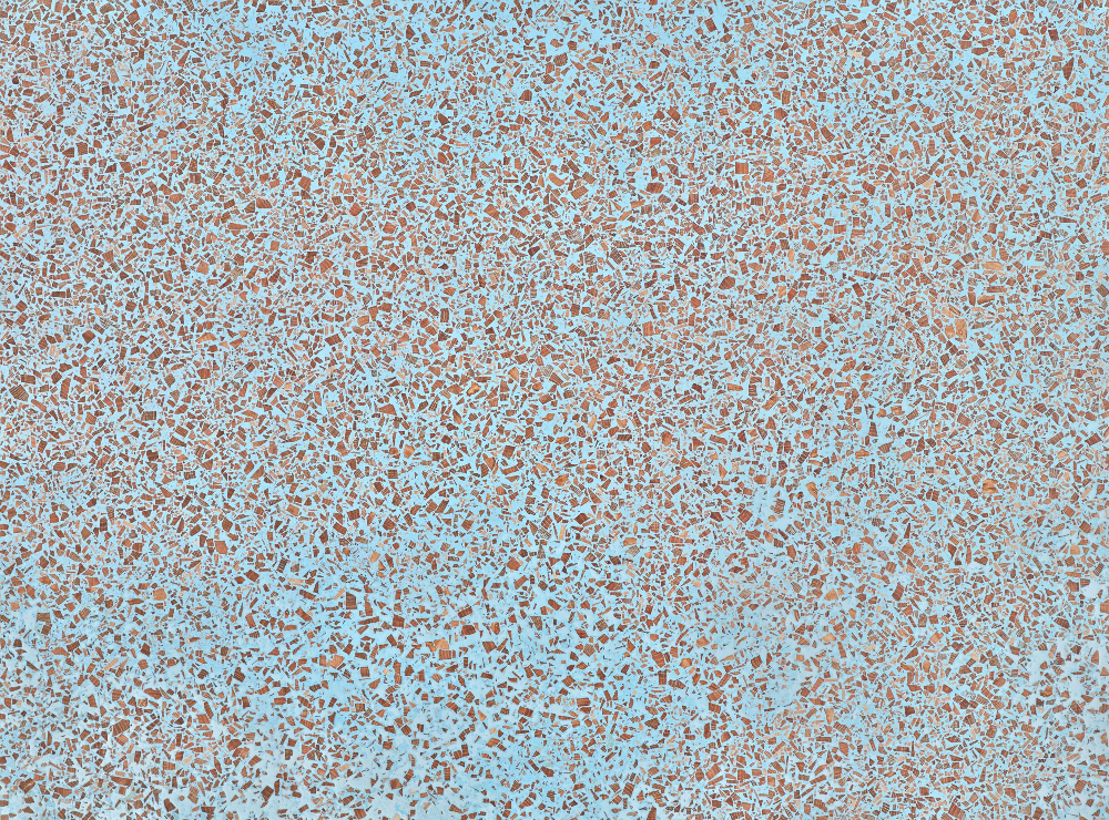A seamless terrazzo texture with azure mono units arranged in a  pattern