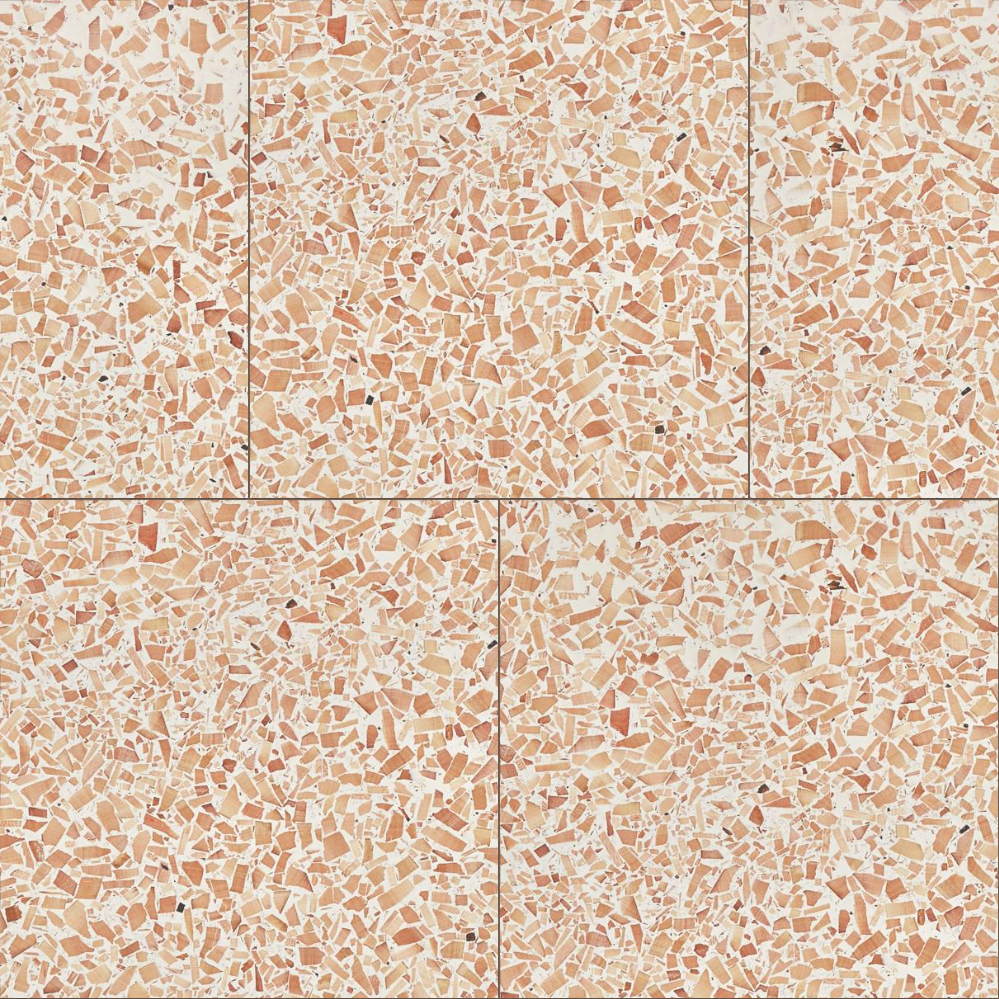 A seamless terrazzo texture with bianco mono units arranged in a Stretcher pattern