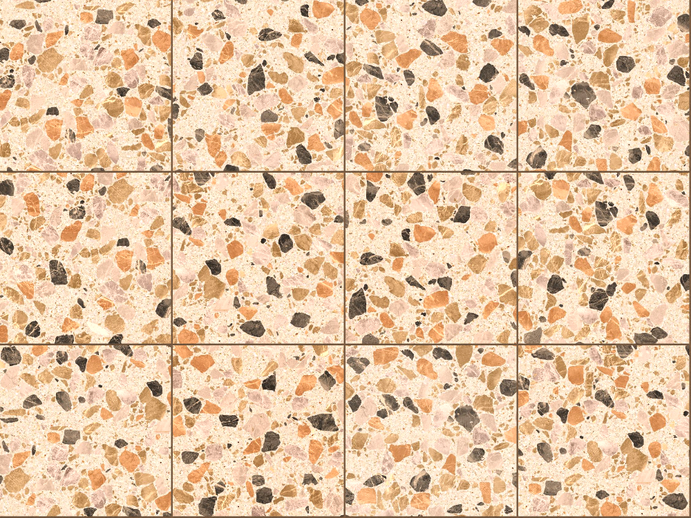 A seamless terrazzo texture with galletta terrazzo units arranged in a Stack pattern