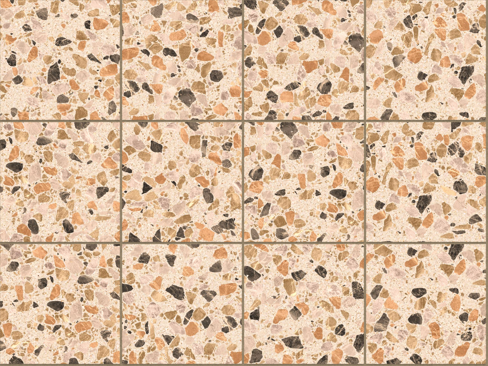 A seamless terrazzo texture with galletta terrazzo units arranged in a Stack pattern