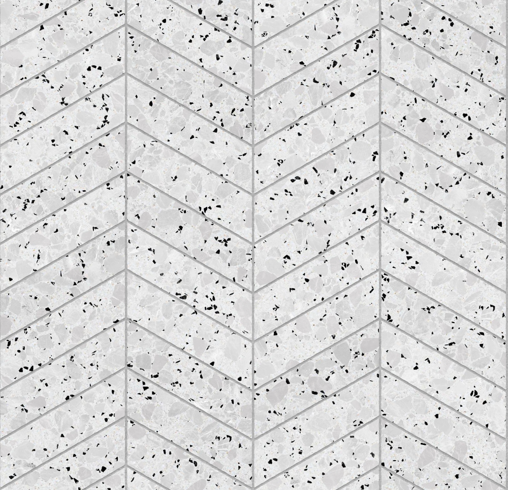 A seamless terrazzo texture with mono terrazzo units arranged in a Chevron pattern