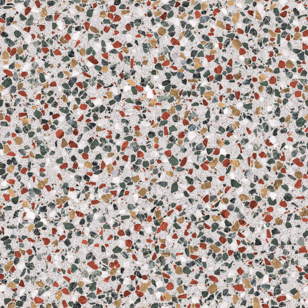 A seamless terrazzo texture with montanita terrazzo units arranged in a None pattern