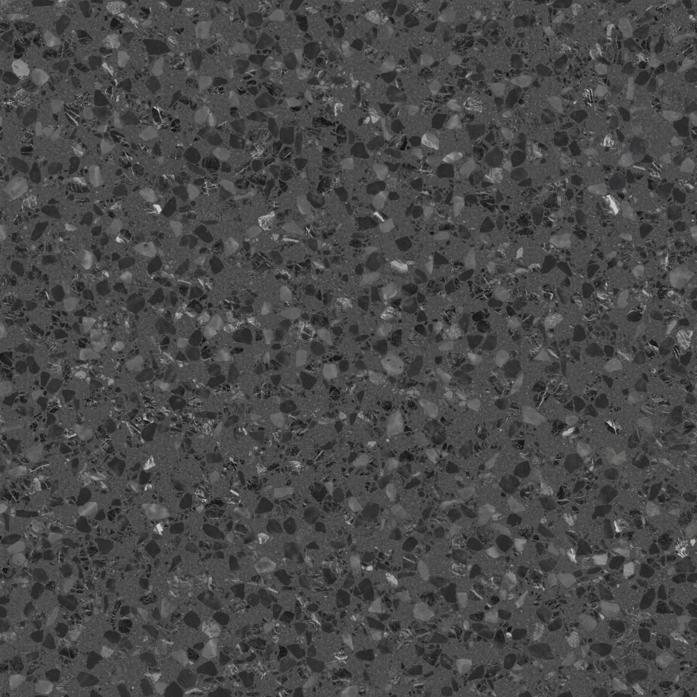 A seamless terrazzo texture with oscuro terrazzo units arranged in a None pattern