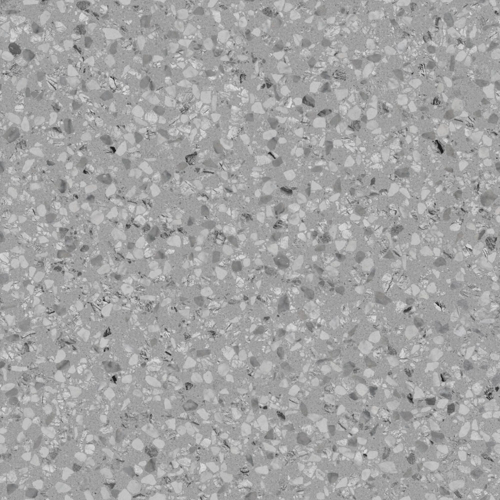 A seamless terrazzo texture with oscuro terrazzo units arranged in a None pattern
