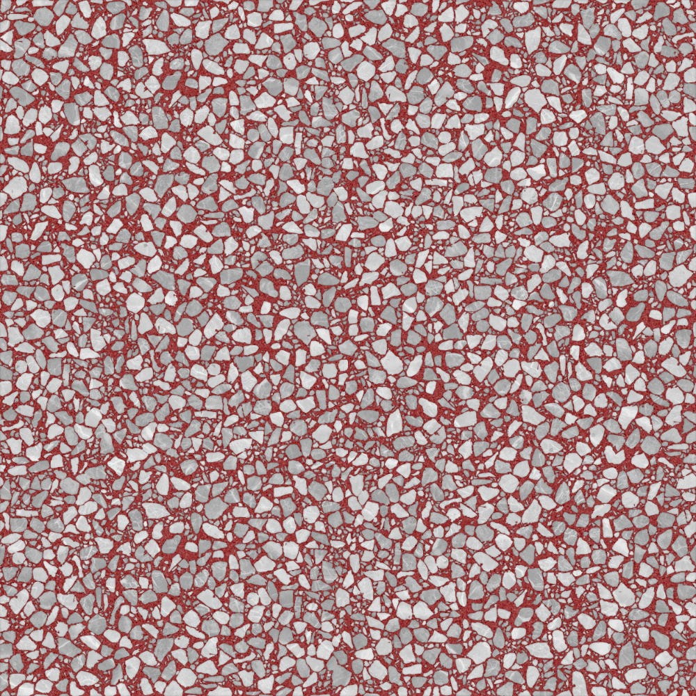 A seamless terrazzo texture with ruby terrazzo units arranged in a None pattern