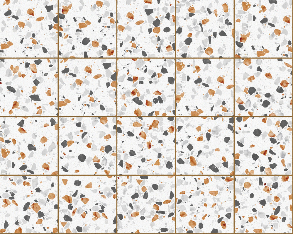 A seamless terrazzo texture with sirocco terrazzo units arranged in a Stack pattern