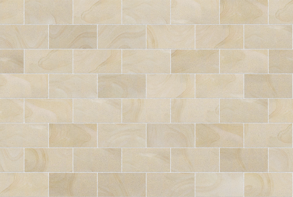 A seamless stone texture with blonde sandstone blocks arranged in a Stretcher pattern