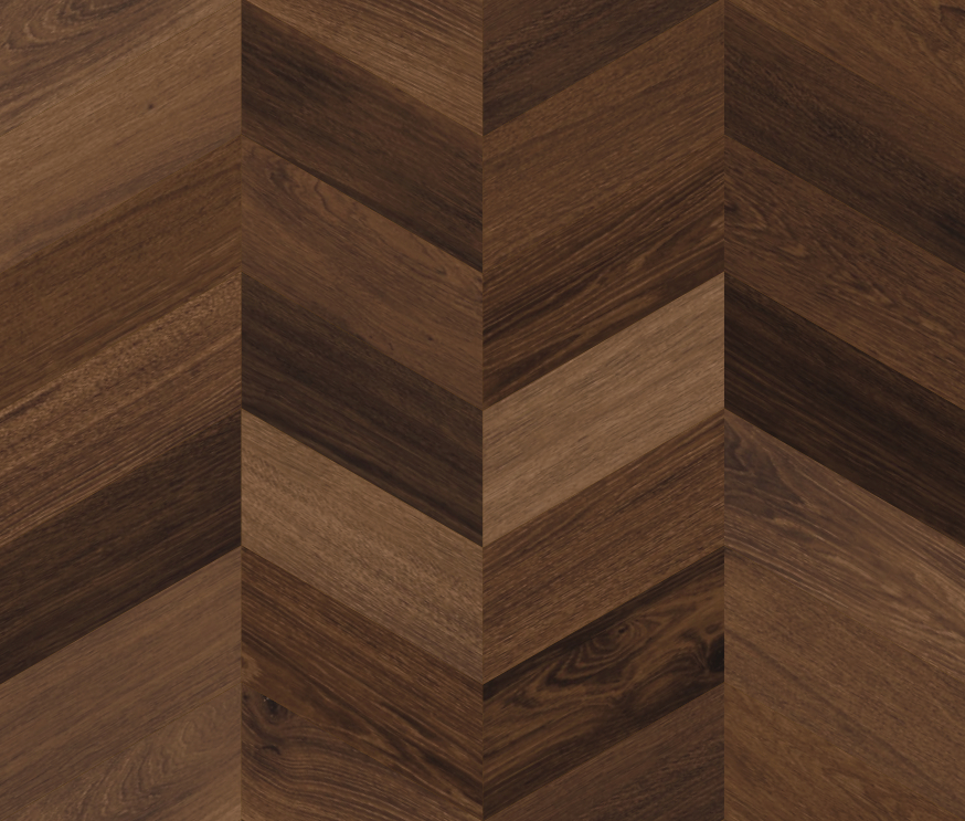 A seamless wood texture with dark stained timber boards arranged in a Chevron pattern