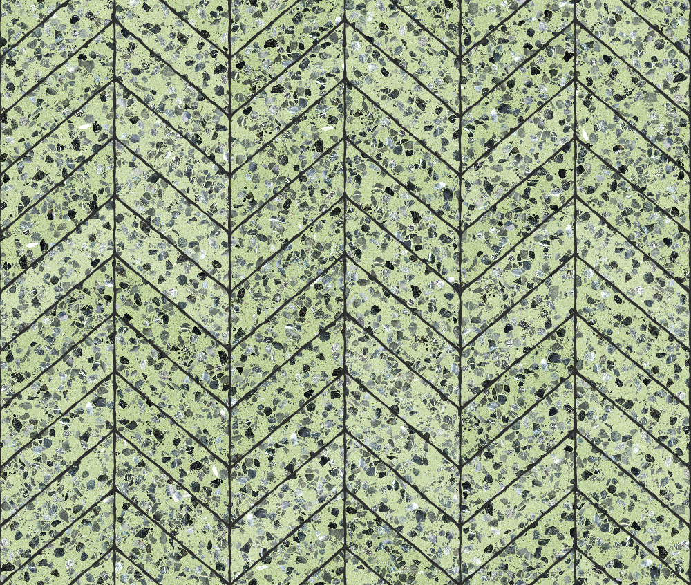 A seamless terrazzo texture with miskas terrazzo units arranged in a Chevron pattern
